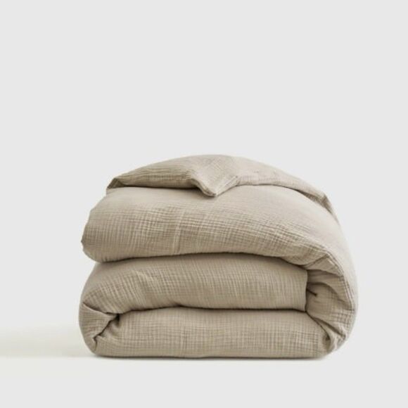NEW Quince Organic Cotton 4-Layer Airy Gauze Duvet Cover King/Cal King, Dune Tan - Picture 3 of 9